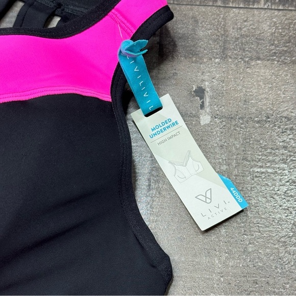 Livi Active Pink and Black Sports Bra with Strappy Back - Picture 3 of 10
